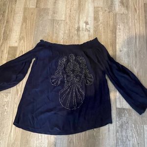 Off the shoulder navy Lilly Pulitzer top